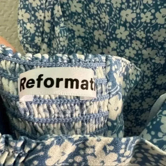 Reformation Tasha Floral Halter Neck Minidress Azzurro B385 - Picture 4 of 4